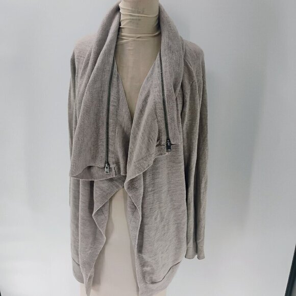 allsaints 100% wool long lined sweater cardigan pockets beige dahlia cardigan - Picture 4 of 15